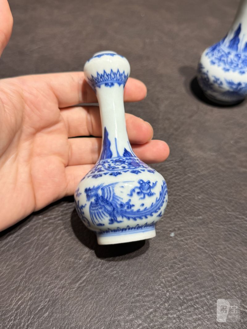 清康熙 青花双凤纹胆瓶、蒜头瓶 - 图9